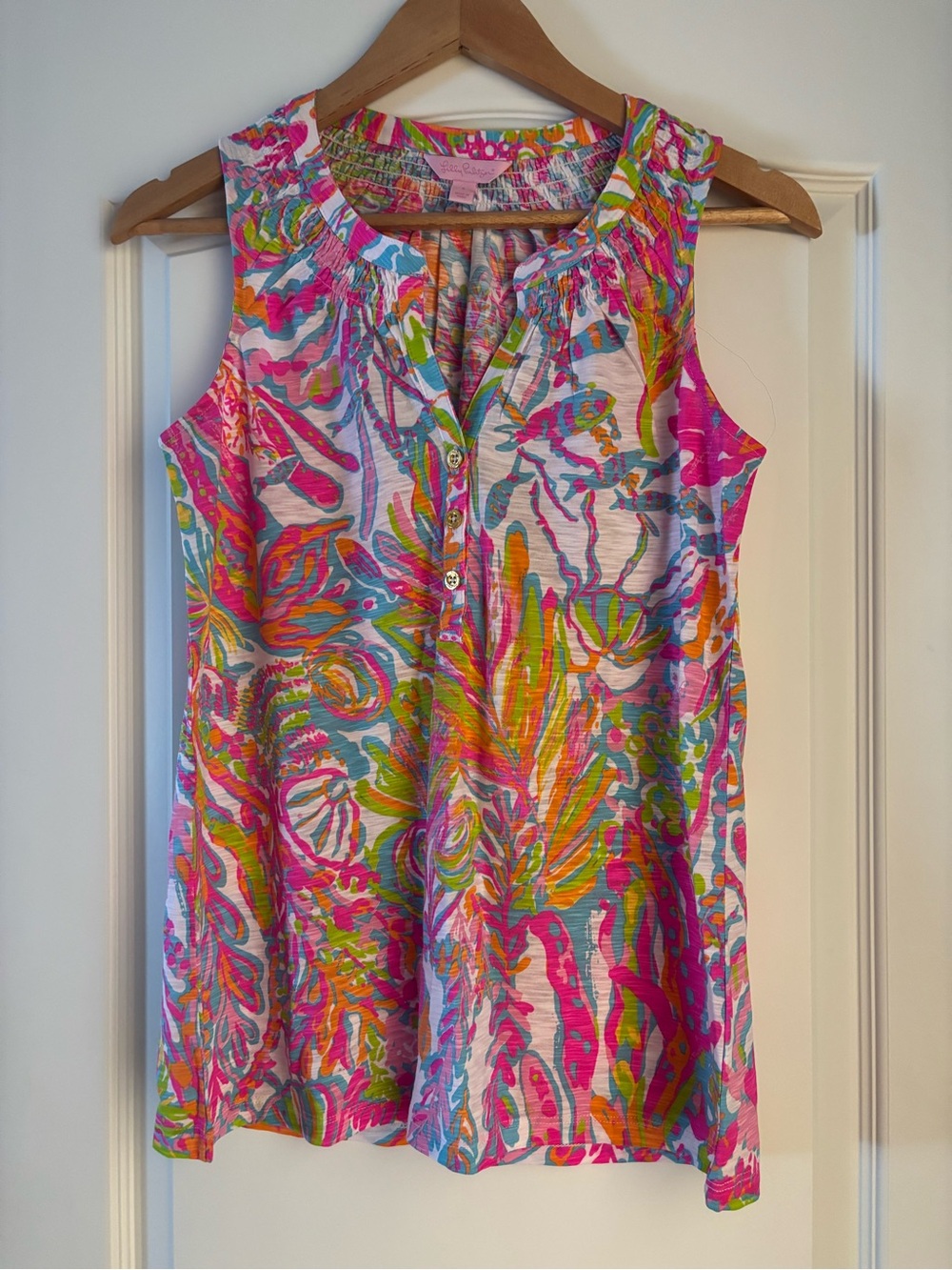 Lilly Pulitzer Essie Multicolor Floral Pink Blue Orange Top